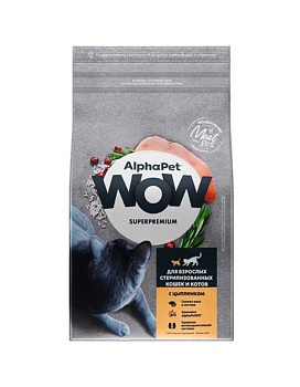 AlphaPet WOW SUPERPREMIUM сухой корм для взрослых стерилизованных кошек и котов c цыпленком 1,5кг купить  зоотовары для животных