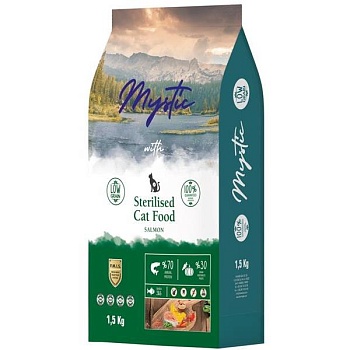 Mystic Sterilised Cat Food Salmon сухой корм для стерилизованных кошек с лососем 1,5кг купить 