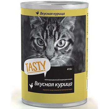 TASTY Petfood консервы для кошек с курицей в соусе 12х415г купить 