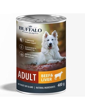 Mr.Buffalo ADULT консервы для собак Говядина и печень 9х400гр купить  зоотовары для животных