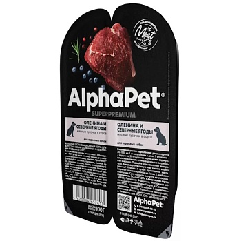 AlphaPet Superpremium Влажный полнорационный корм для взрослых собак с олениной и северными ягодами в соусе 15x100г купить 