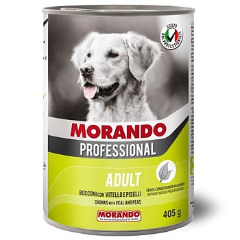 Morando Professional Консервированный корм для собак с кусочками телятины и горохом 24х405г купить 