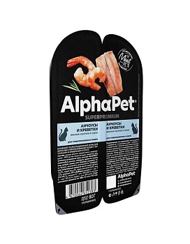 AlphaPet SUPERPREMIUM ламистер влажный корм для стерилизованных кошек анчоусы и креветки 15х80г купить  зоотовары для животных