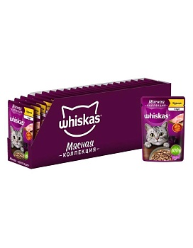 WHISKAS пауч для кошек Meaty Мясная коллекция Курица 28х75г купить  зоотовары для животных