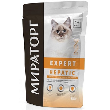 МИРАТОРГ Expert Hepatic Корм пауч полнорационный для взрослых кошек всех пород 24х80гр купить 