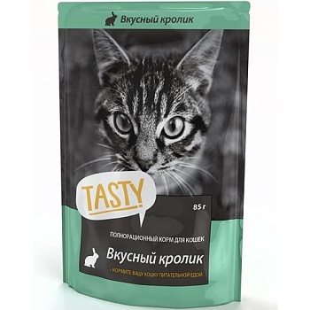TASTY Petfood консервы для кошек с кроликом в желе 25х85г купить 