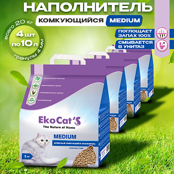 Eko Cat`s Medium древесный комкующийся наполнитель 4х5кг купить 