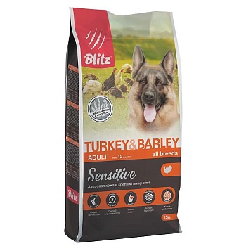 BLITZ Adult Turkey&Barley Sensitive (индейка и ячмень) корм для взрослых собак всех пород,15кг купить 