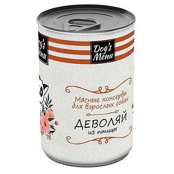 Dog`s Menu консервы для взрослых собак деволяй из птицы 12х340г купить 