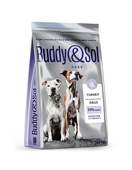 BUDDY SOL CARE ADULT сухой корм для взрослых собак средних и крупных пород с индейкой 3кг купить  зоотовары для животных