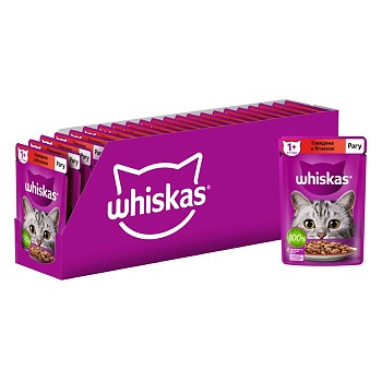 Whiskas консервы для кошек говядина, ягненок в желе 28х75г купить 