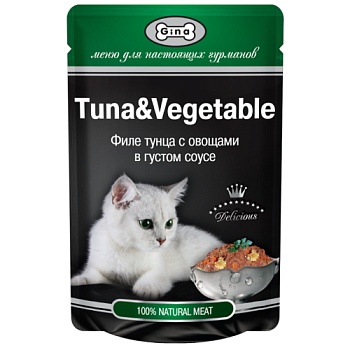 GINA TUNA & VEGETABLE консервы для кошек филе тунца с овощами в густом соусе 24х85г купить 