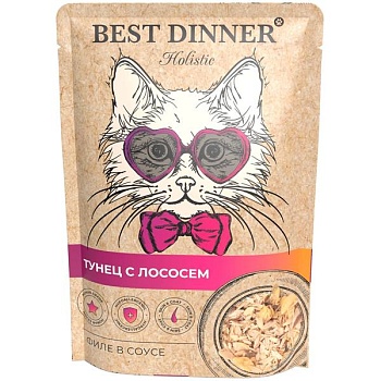 Best Dinner Holistic консервы для кошек Тунец с лососем в соусе 18х70г купить 