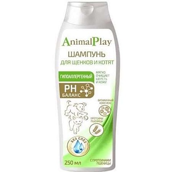 Animal Play-Гипоаллергенный шампунь с протеинами пшеницы и витаминами для щенков и котят 250мл купить 
