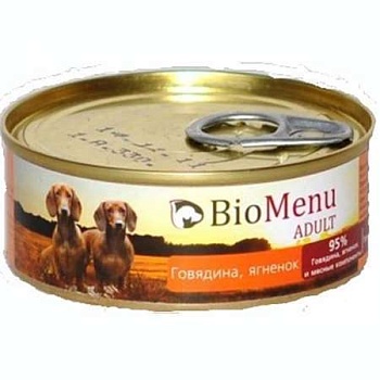 Biomenu Adult Консервы для Собак Говядина/Ягненок 95%-Мясо 100г купить 