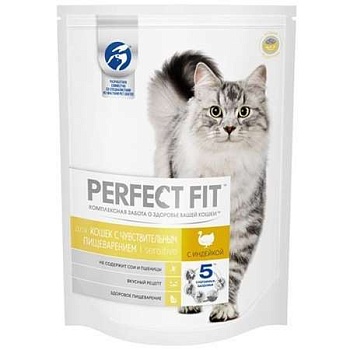 Perfect Fit корм для чувствительных кошек с Индейкой 650г купить 