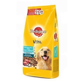 Pedigree Сухой Корм для Взрослых Собак Всех Пород Говядина 13кг купить 