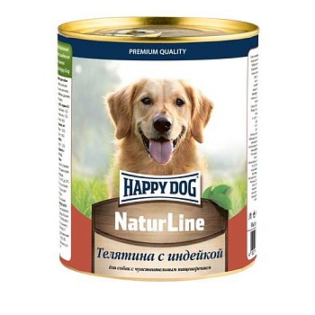 HAPPY DOG Natur Line консервы для собак телятина с индейкой 6х750гр купить 