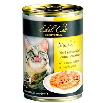 Edel Cat консервы для кошек нежные кусочки в соусе Курица и утка 12х400г купить 