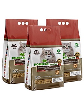 HOMECAT Ecoline древесный комкующийся наполнитель для кошачьих туалетов 3х12л купить  зоотовары для животных