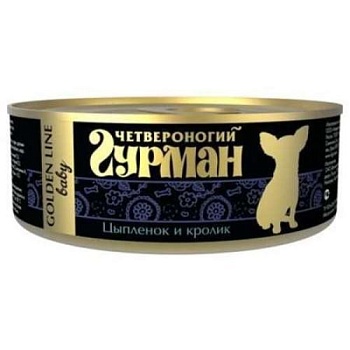 Четвероногий Гурман Золотая Линия для Щенков Цыпленок с Кроликом в Желе 24х100г купить  зоотовары для животных