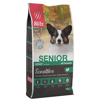 BLITZ  Adult SENIOR Sensitive корм для собак всех пород старше 7 лет,15кг купить  зоотовары для животных
