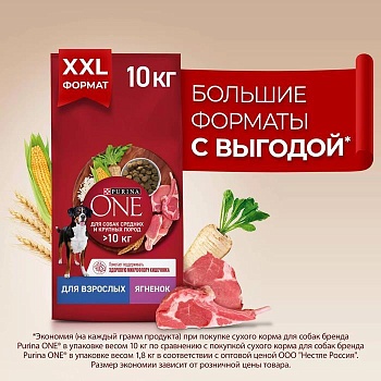 PURINA ONE для собак средних и крупных пород Ягненок Рис 10кг купить 