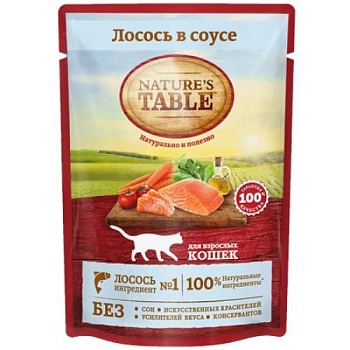 NATURE'S TABLE пауч для кошек Лосось в Соусе 28х85г купить 