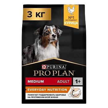 Pro Plan Medium Adult сухой корм для собак средних пород 10 - 25 кг Курица 3кг купить 