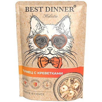 Best Dinner Holistic консервы для кошек Тунец с креветками в соусе 18х70г купить 