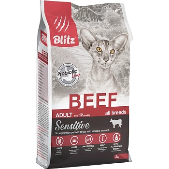 BLITZ Sensitive cухой корм для кошек с Говядиной 2кг купить 