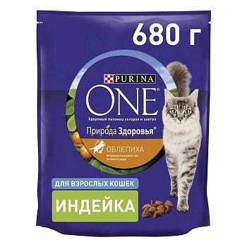 PURINA ONE Природа Здоровья сухой корм для взрослых кошек, с высоким содержанием индейки 680г купить 