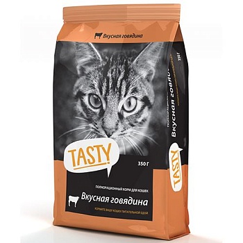 TASTY Petfood Корм сухой для кошек с говядиной 350г купить 