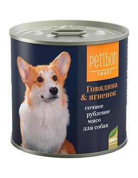 Petibon Smart консервы для собак сочное рубленое мясо с говядиной и ягненком 12х240г купить  зоотовары для животных