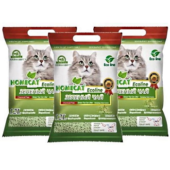 HOMECAT Эколайн Зеленый чай комкующийся наполнитель 3х12л купить 