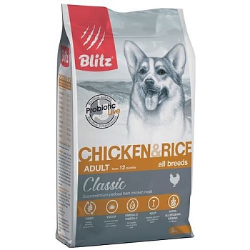 BLITZ сухой корм для взрослых собак Курица/рис 2кг купить 