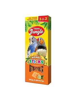 HAPPY JUNGLE Палочки для птиц мед+фрукты 3 шт купить  зоотовары для животных
