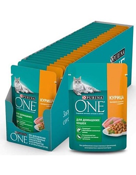 PURINA ONE "Indor" консервы для домашних кошек с Курицей 26х75гр купить  зоотовары для животных