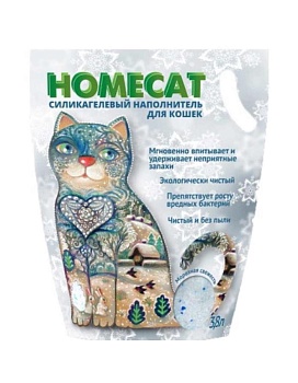 HOMECAT Морозная свежесть Силикагелевый наполнитель для кошачьих туалетов с ароматом морозной свежести 3,6л купить  зоотовары для животных