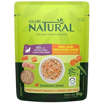 GUABI NATURAL Cat пауч для взрослых кошек курица, лосось, цельнозерновые злаки и овощи 18x85г купить 