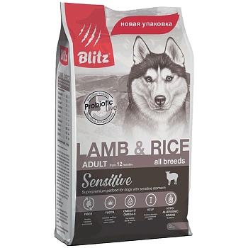 Blitz Sensitive Сухой корм для взрослых собак Ягненок и Рис 2кг купить 