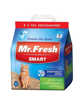 Mr.Fresh SMART наполнитель для короткошёрстных кошек 4,5л купить  зоотовары для животных