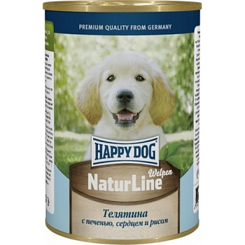 HAPPY DOG Natur Line консервы для щенков телятина с печенью, сердцем и рисом 410гр купить 