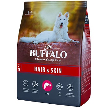 Mr.Buffalo B135 HAIR & SKIN CARE сухой корм для собак средних и крупных пород с лососем 2кг купить 
