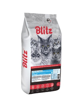BLITZ Classic сухой корм для стерилизованных кошек с Курицей 10кг купить  зоотовары для животных