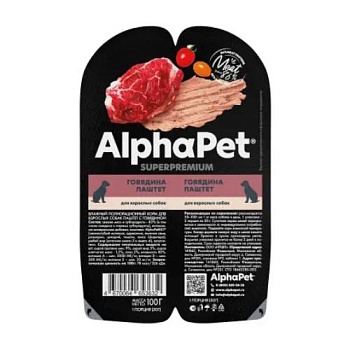 AlphaPet Superpremium Влажный полнорационный корм для взрослых собак паштет с говядиной 15х100г купить 