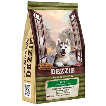 DEZZIE Puppy Сухой корм для щенков Курица и Индейка 800г купить 