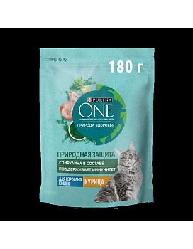 PURINA ONE Природа Здоровья сухой корм для взрослых кошек с высоким содержанием курицы и спирулиной 180г купить  зоотовары для животных