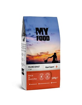 Myfood Feline Adult Multi-Cat with Lamb & Rice сухой корм для кошек с ягненком и рисом 1,5кг купить  зоотовары для животных