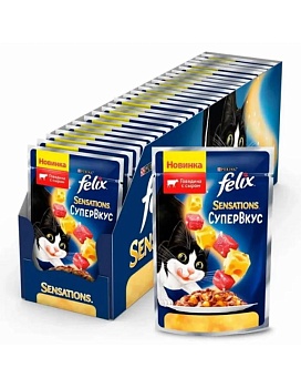 FELIX Sensations консервы для кошек супер вкус говядина сыр 26х75гр купить  зоотовары для животных